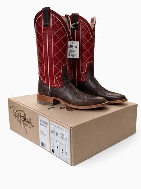 Rod Patrick Bison Leather Cowboy Boots Red Top Western Square Toe Mens 8B